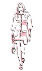 Fototapeta na wymiar Fashion model catwalk illustration sketch