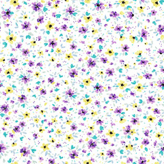 Ditsy floral seamless repeat tile pattern background on white