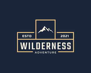 Vintage Emblem Badge Wilderness Mountain Adventure Logo with Bonfire Symbol for Outdoor Camp in Retro Style Vector Illustration