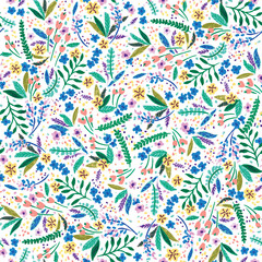 Cute and Chic Tropical Garden Floral Leaves Pattern Vector Seamless Repeat Background Tile. For wallpaper, fashion print, card, wrapping, backdrop, textile design, product pattern, cushion, curtain.