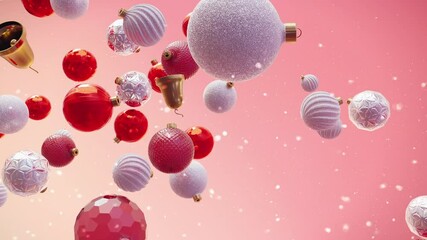 Floating Christmas Ornaments Loop. Looped Christmas ornament flying against a bright background. Full HD resolution. Great for a greeting video or a Christmas-themed background