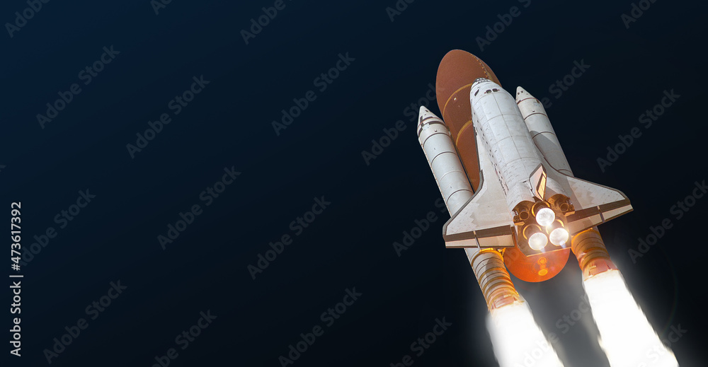 Aufkleber Space shuttle launch isolated on dark gradient background. Spaceship sci-fi element. Elements of this image furnished by NASA