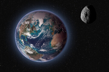 Obraz na płótnie Canvas Asteroid approaching planet Earth, elements of this image furnished by NASA