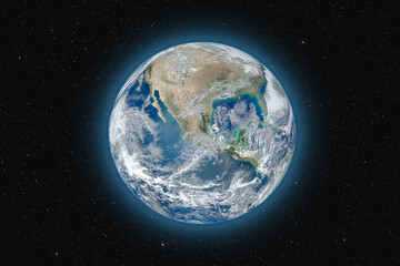 Planet Earth against dark starry sky background, visible North America, elements of this image furnished by NASA