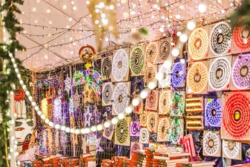 light shop, stand, point of sale, Christmas lights, extensions, electricity, color, multicolor, decorations, design element Christmas, glowing lightsd realistic Christmas objects, decorative, Christma