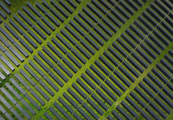 Solar energy power farm. Aerial view of solar panels. High quality photo