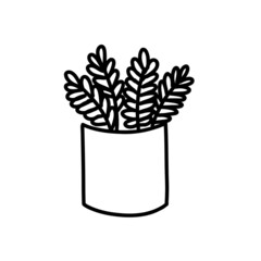 Plant in pot. sketch in doodle style. vector illustration isolated on a white background. 