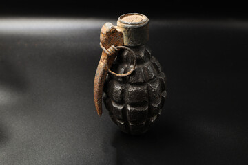 Naklejka premium Polish hand grenade on black background