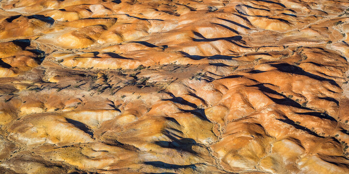 Dry arid landscape from central South Australia. Aerial images over the Painted Desert, Dry Creek Beds, and scrub bushland
