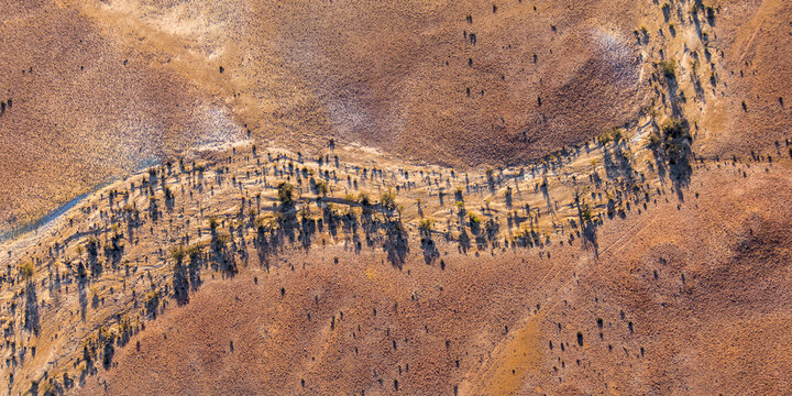 Dry arid landscape from central South Australia. Aerial images over the Painted Desert, Dry Creek Beds, and scrub bushland