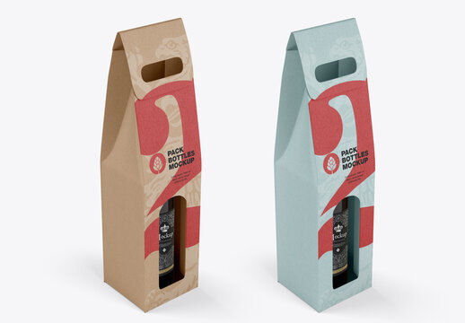 Kraft Paper Pack Wine Bottle Carrier Mockup