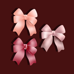 3d colored bows on a burgundy background, bright