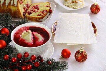 Polish Christmas Eve dinner with wafer and Christmas Eve dishes
