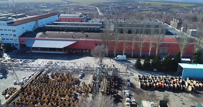 Large factory aerial view, exterior of a large factory. Plant top view
