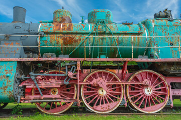 Ancient steam locomotive at railway station in summer, Haapsalu, Estonia

