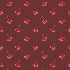 Bright seamless pattern with red rowan berries.