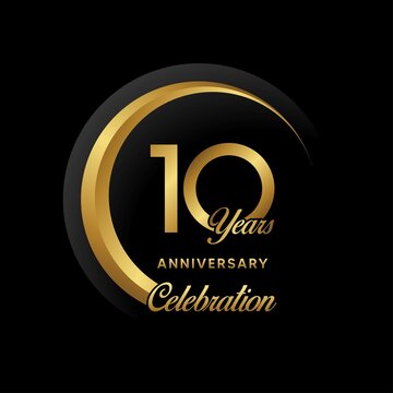 10th anniversary logo. Golden anniversary celebration logo design for booklet, leaflet, magazine, brochure poster, web, invitation or greeting card. rings vector illustrations.
