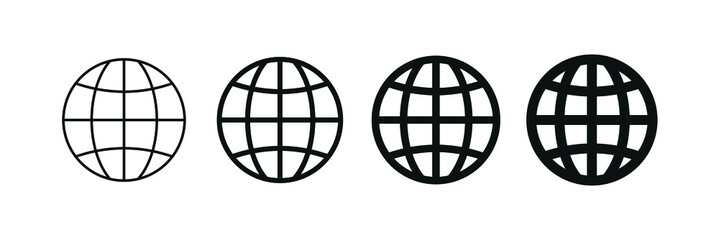 A set of icons of different thickness of the world wide web (www). Internet sign, earth. Globe, website address, outline symbol. Isolated vector illustration on white background.