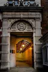 Lit passageway in The Temple in London, England