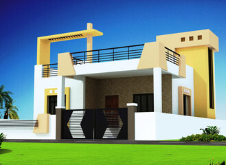 3D rendering of a big contemporary house