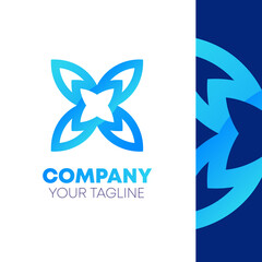 Blue Flower Gradient Logo Design Template