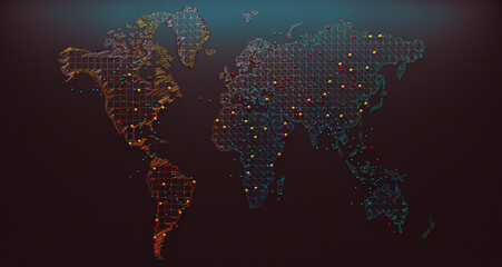 Mapa del mundo y redes. Ilustración 3d y concepto de logística internacional de acuerdos y negocios internacionales. Redes y empresas de todo el mundo. © C.Castilla