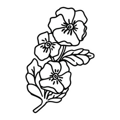 Pansy flower in doodle style. Coloring pages. Isolated vector.