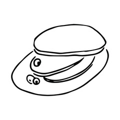 Pancakes with berries in doodle style. Isolated vector.