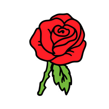 Red rose flower in doodle style. Isolated vector.