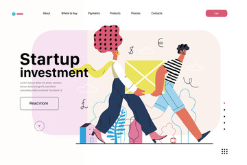 Startup illustration, website landing template. Concept of building new business
