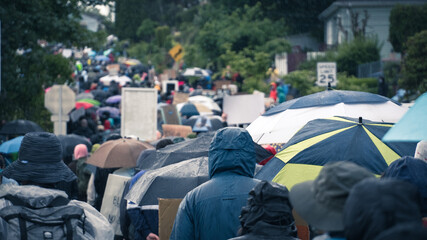 Protesters in Rain