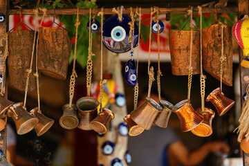 Sale of traditional Turkish Turks for coffee making at the Turkish market