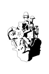 Industrial, Car or Tractor Diesel Engine. Vector Illustration in Minimalist Style.