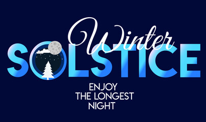 winter solstice lettering vector typography. hand drawn calligraphy winter soltice enjoy the longest night letter for background poster banner. isolated illustration.