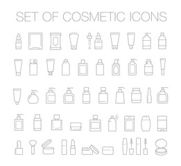 Set of editable outline icons. A set of icons for cosmetics packages. Сan be used for cosmetic, medical and other needs. Ideal for use in e-commerce, mobile, packaging and etc. EPS10.