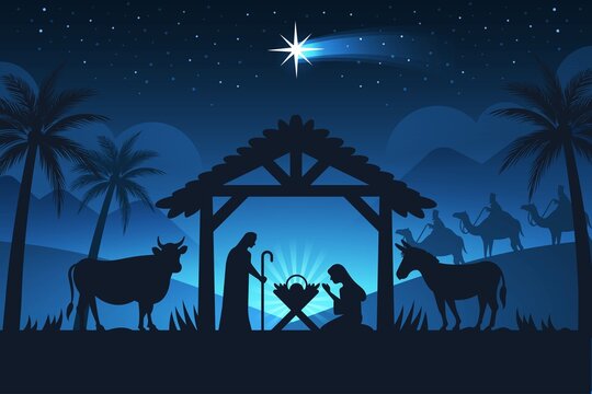 silhouette nativity scene night vector design illustration