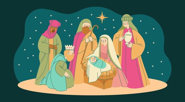 nativity scene hand drawn vector design illustration