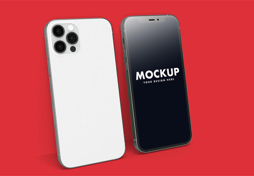 Smartphone Front and Back Smartphone on a Clean Flat and Colorful Red Passion Wall Background