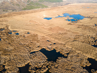 Aerial Autumn view of Dragoman marsh, Bulgaria
