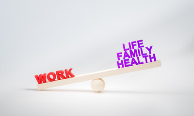work life balance concept, work over life family health, 3D illustration