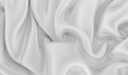 Fototapeta premium Beautiful flowing fabric of white wavy silk or satin. 3d rendering image.