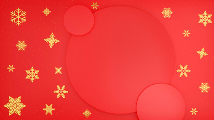 3d illustration 3d render golden snowflake on red background