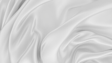 Beautiful flowing fabric of white wavy silk or satin. 3d rendering image.