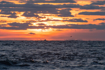 Fishing boat at sunrise of the New Jersey Coastline