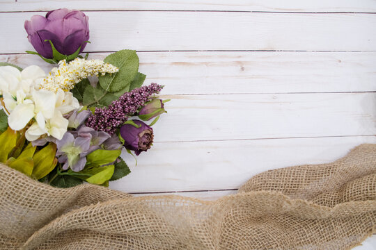 Bouquet of flowers with burlap