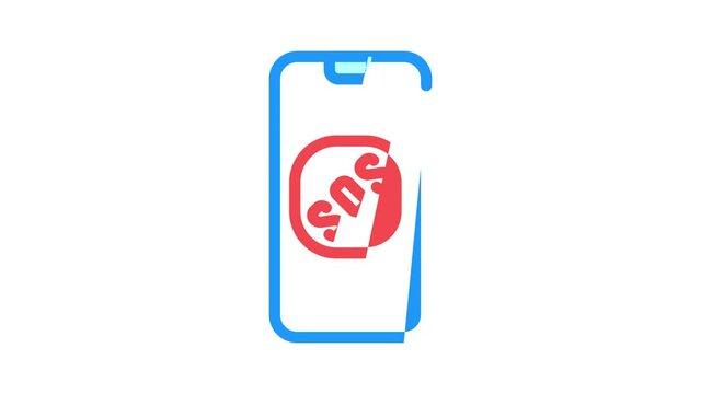 sos button on smartphone screen when neurosis animated color icon sos button on smartphone screen when neurosis sign. isolated on white background
