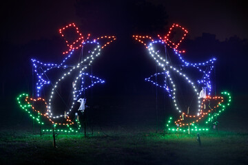 Penguins dancing at the Christmas Fantasy of Lights in Los Gatos, California.