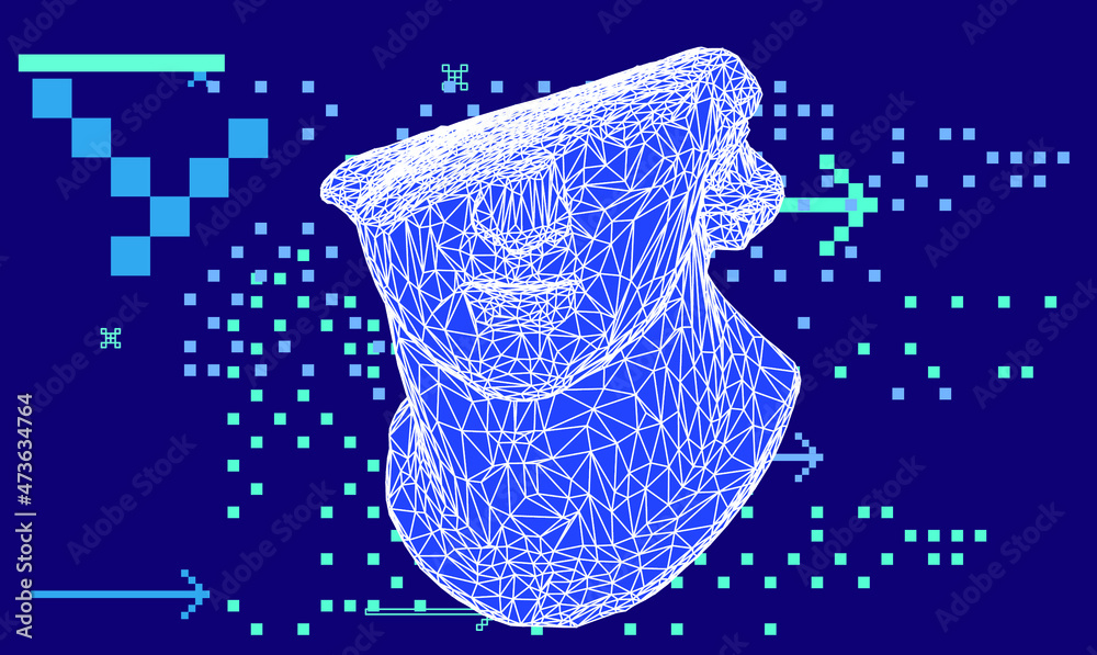 Aufkleber 3d model of a fragmentary colossal head of a youth sculpture in cyberpunk retrowave style. bust made