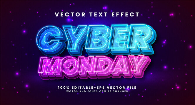 Cyber monday 3D text effect. Editable text style effect with glow light theme.