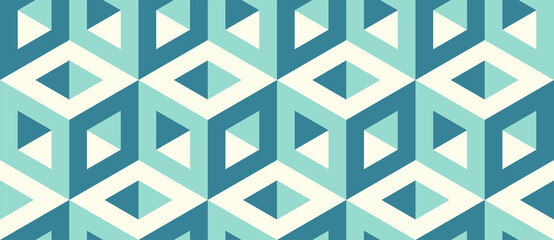 Seamless vector 3D pattern with optical illusions. Cubes. Op Art. Modern template for wrapping, cards, fabric, design interior, packing. Psychedelic geometric design. Background. Wallpapers. 3D Tiles.